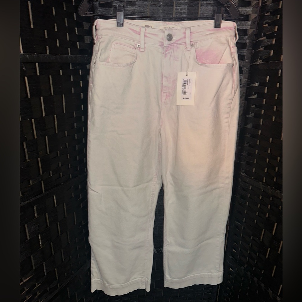 NWT Ted Baker Pink Julen Wide Crop Culotte Denim Jean